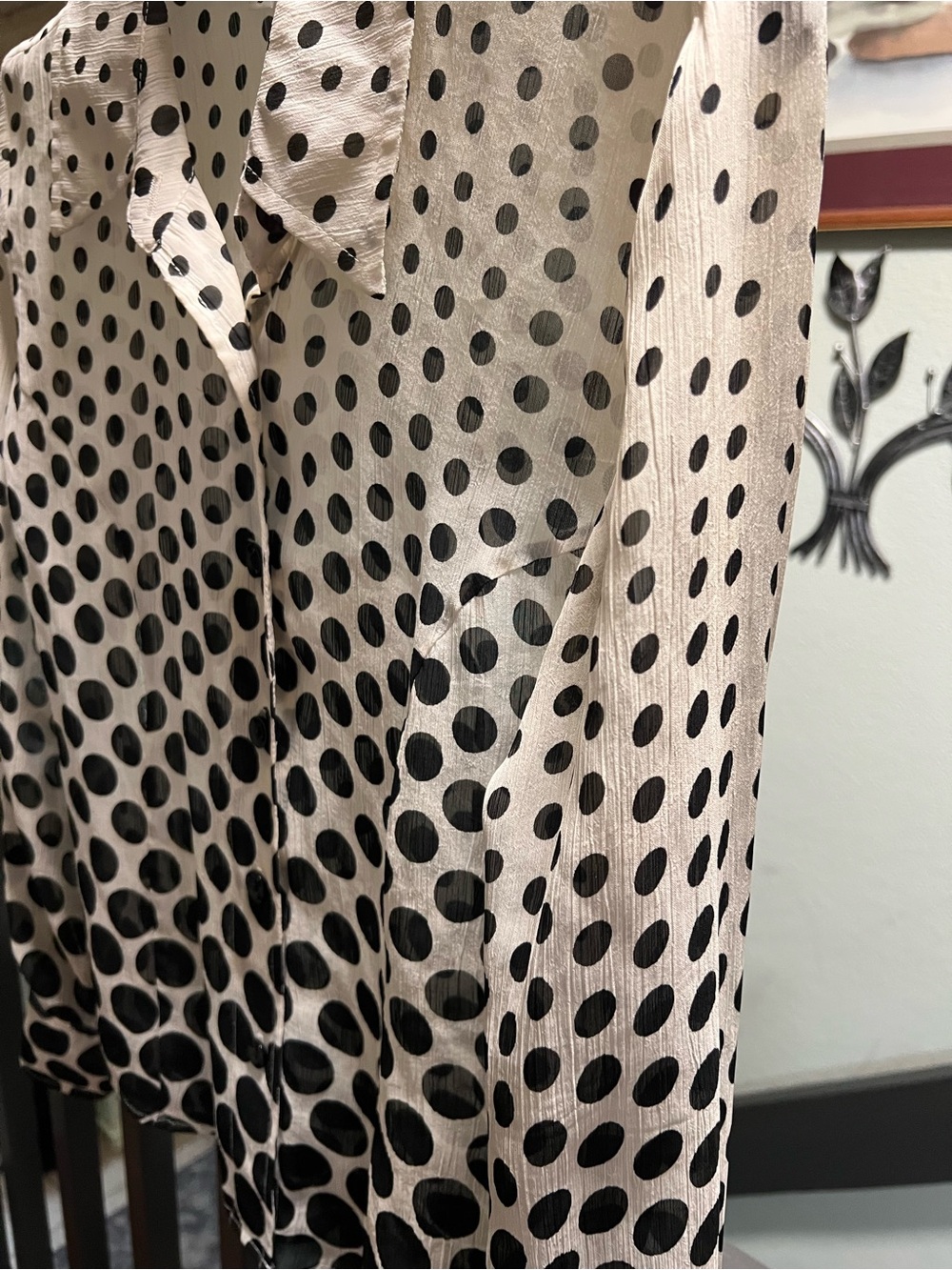 White House Black Market Cream and Black Polka Dot BlouseSmall #028 - Picture 4 of 6